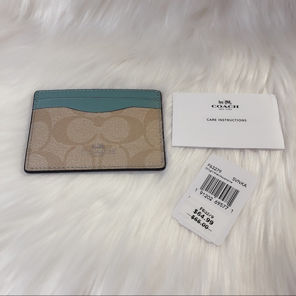 NWT Coach Monogramed Card Holder Teal / Tan